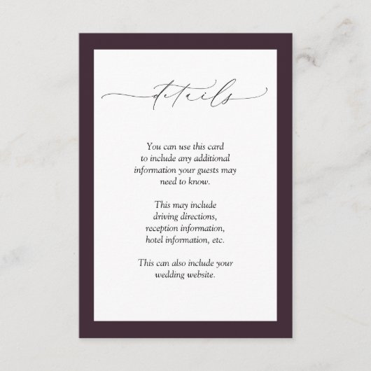 プラムパープルマウヴフローラウォーター結婚カラー詳細 エンクロージャーカード (正面)