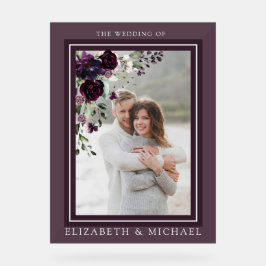 プラムパープルマウヴフローラ水彩写真結婚ズ アクリルサイン