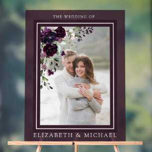 プラムパープルマウヴフローラ水彩写真結婚ズ アクリルサイン