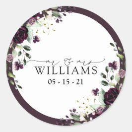 プラムパープルマウヴフローラ水彩画結婚本 ラウンドシール