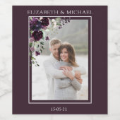 プラムパープルマウヴフローラ水彩結婚の ワインラベル (シングルラベル)