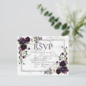 プラムパープルマーブル秋の結婚式RSVPインヴィタティ インビテーションポストカード (スタンド正面)