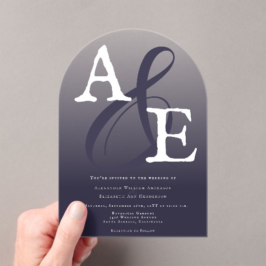 プラムパープルミニマリストモノグラム結婚ズ アクリル招待状 (インサイチュ (ポータブル))