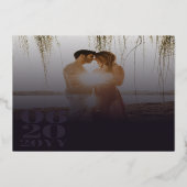 プラムパープルミニマルはっきりしたリストタイプ結婚写真 箔招待状 (裏面)