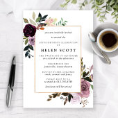 プラムパープルメイブピンクフローラ100誕生日 招待状