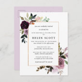 プラムパープルメイブピンクフローラ80誕生日 インビテーションポストカード (正面/裏面)