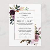 プラムパープルメイブピンクフローラ80誕生日 インビテーションポストカード (正面)