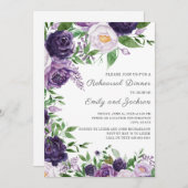 プラムパープルラベンダーウォーターカラーフローラリハーサル 招待状 (正面/裏面)