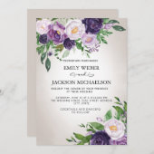 プラムパープルラベンダーグリーナリーグレイ結婚ズ 招待状 (正面/裏面)