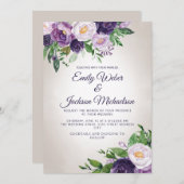 プラムパープルラベンダーグリーン結婚リー 招待状 (正面/裏面)