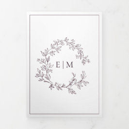 プラムパープルリーピークレストモノグラム結婚ズ 三つ折り招待状