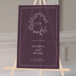 プラムパープルリーフェリークレストモノグラムウェルカム結婚ズ アクリルサイン