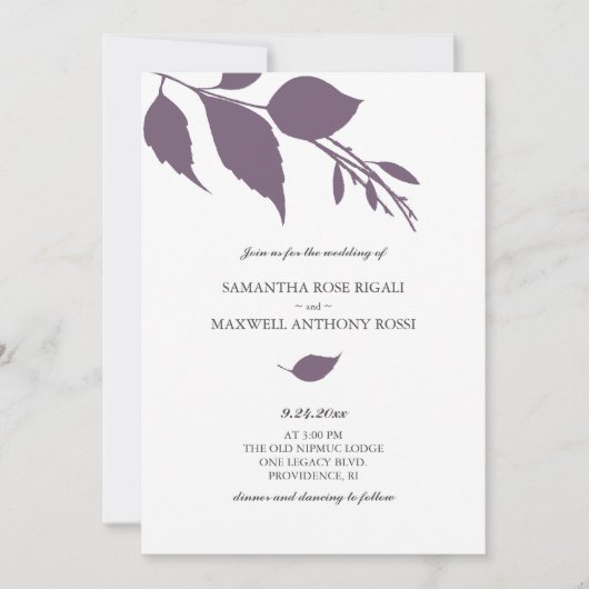 プラムパープルリーフ結婚式招待状 招待状 (正面)