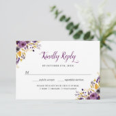 プラムパープル植物フローラ金ゴールドグリッタードットRSVP 出欠カード (スタンド正面)