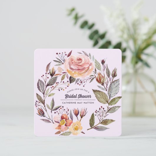 プラムパープル秋のフローラブライダルシャワー招待 招待状 (スタンド正面)