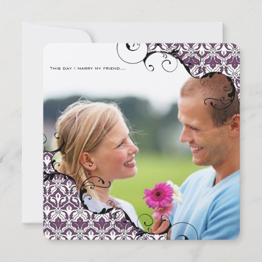 プラムパープル結婚あなたの写真は私の友人と結婚 招待状 (正面)