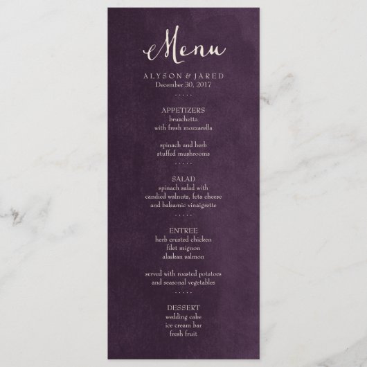 プラムパープル結婚のメニューカード メニュー (正面)