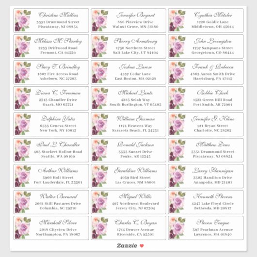 プラムパープル結婚フローラのゲストアドレス シール (シート)