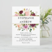 プラムパープル赤面ピンクジオメトリック結婚フローラ 招待状 (スタンド正面)