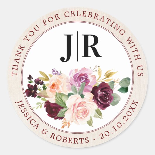 プラムパープル赤面ピンクフローラありがとう ラウンドシール (正面)