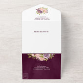 プラムパープル赤面ピンクフローラガーランド結婚ズ オールインワン招待状 (外側)