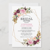 プラムパープル赤面ピンクフローラブライダルシャワー 招待状 (正面)