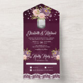 プラムパープル赤面ピンクフローラメイスンジャー結婚ズ オールインワン招待状 (内側)
