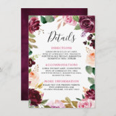 プラムパープル赤面ピンクボタニカルフローラ結婚ズ エンクロージャーカード (正面/裏面)