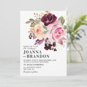 プラムパープル赤面ピンクボタニカルフローラ結婚ズ 招待状 (スタンド正面)