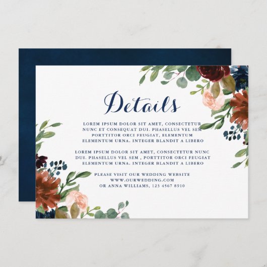 プラムパープル赤面ピンクボタニカルフローラ詳細アン エンクロージャーカード (正面/裏面)