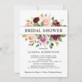 プラムパープル赤面ピンクボタニカルブライダルシャワー 招待状 (正面)