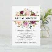 プラムパープル赤面ピンクボタニカルブライダルシャワー 招待状 (スタンド正面)