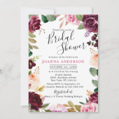 プラムパープル赤面ピンクボタニカルブライダルシャワー 招待状 (正面)