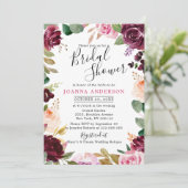 プラムパープル赤面ピンクボタニカルブライダルシャワー 招待状 (スタンド正面)