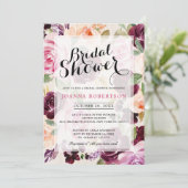 プラムパープル赤面ピンクボタニカルブライダルシャワー 招待状 (スタンド正面)