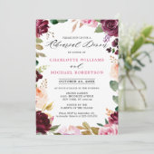 プラムパープル赤面ピンクボタニカルリハーサルディナー 招待状 (スタンド正面)