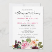 プラムパープル赤面ピンクボタニカルリハーサルディナー 招待状 (正面)