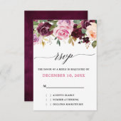 プラムパープル赤面ピンク植物フローラズ 出欠カード (正面/裏面)