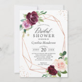 プラムパープル赤面フローラバラ金ゴールドブライダルシャワー 招待状 (正面)
