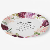 プラムパープル赤面フローラ卒業ディナーパーティー ペーパープレート (アングル)