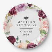 プラムパープル赤面フローラ卒業ディナーパーティー ペーパープレート (正面)