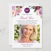 プラムパープル赤面フローラ誕生日写真 サンキューカード (正面)