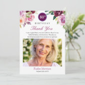 プラムパープル赤面フローラ誕生日写真 サンキューカード (スタンド正面)