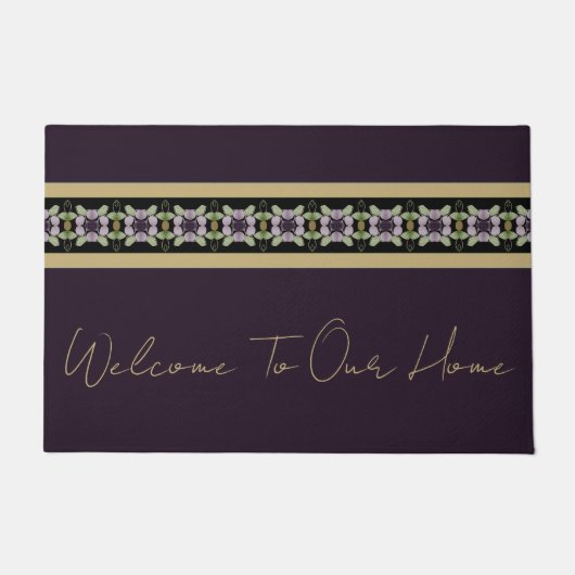 プラムパープル金ゴールドとブラック ドアマット (正面)