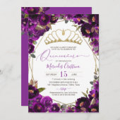 プラムパープル金ゴールドウォーターカラーフローラキンセアニラ 招待状 (正面/裏面)