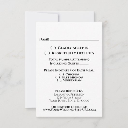 プラムパープル金ゴールドエレガントレース結婚書道 出欠カード (裏面)