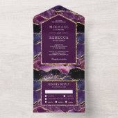 プラムパープル金ゴールドグリッターアゲートマーブル結婚ズ オールインワン招待状 (内側)