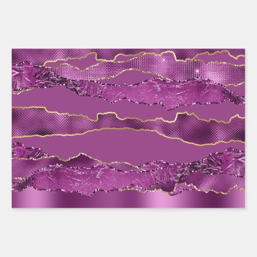 プラムパープル金ゴールドフォイルグリッター上品シック ラッピングペーパーシート (正面2)