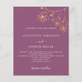 プラムパープル金ゴールドフローラ予算結婚式招待状 チラシ (正面)