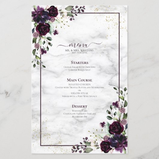 プラムパープル金ゴールドフローラ水彩大理石結婚の (正面)